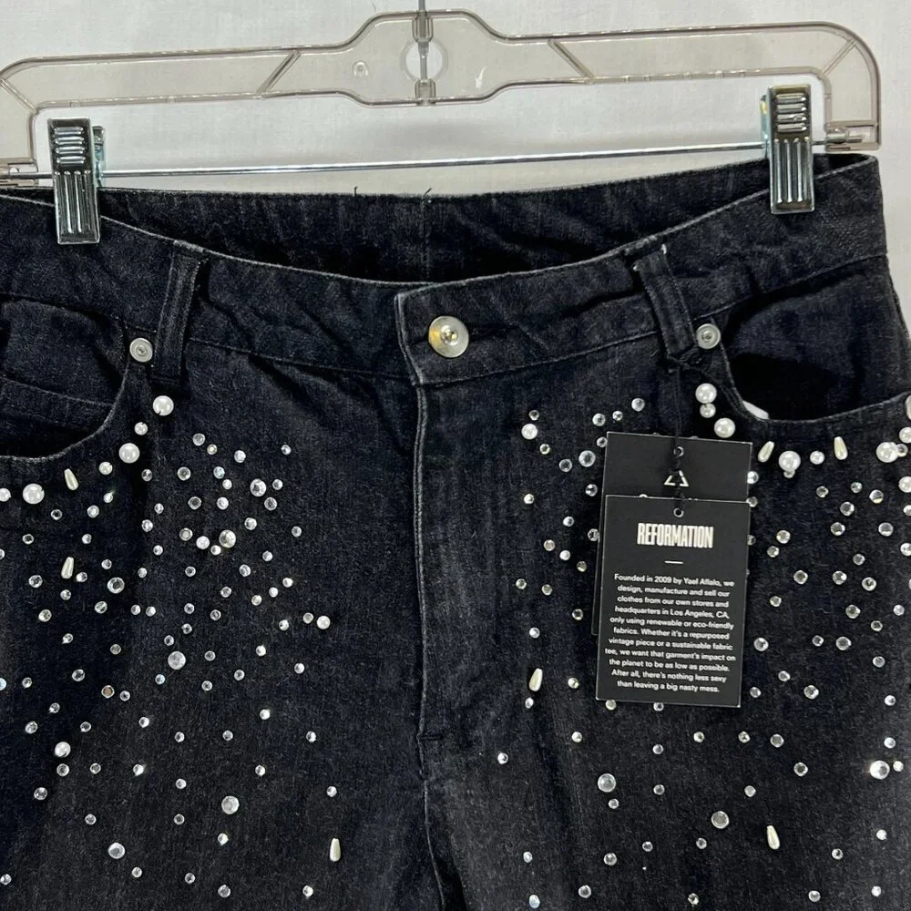 Forenza Embellished Oak Vintage Denim Pants Sz 4 Straight Mid-Rise Stretch Black - Picture 6 of 14